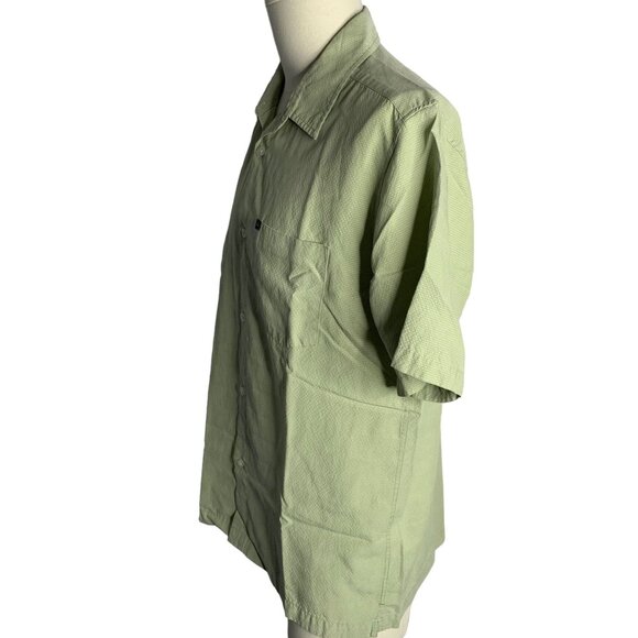 Quiksilver Button Up Camp Shirt S Green Checkered Short Sleeve Pocket Collar - Picture 3 of 6